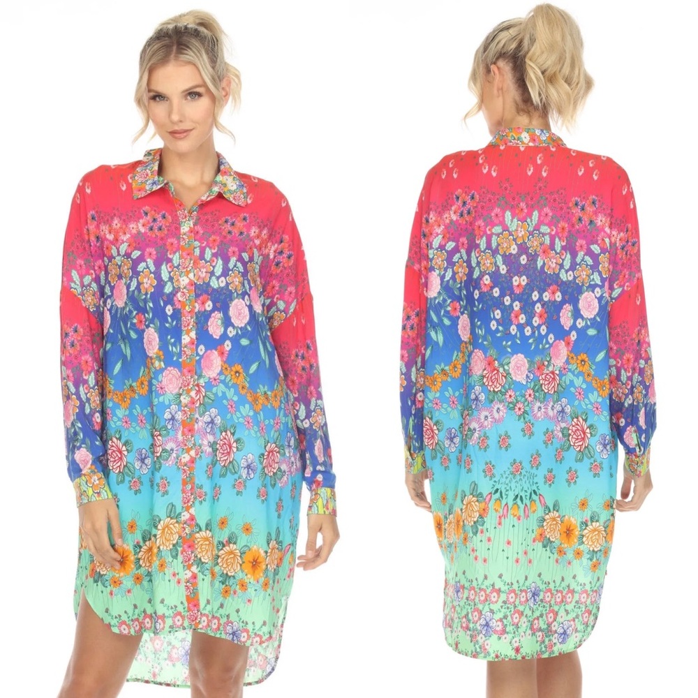NEW Johnny Was Rainbow Midi Shirt Dress - Picture 1 of 15